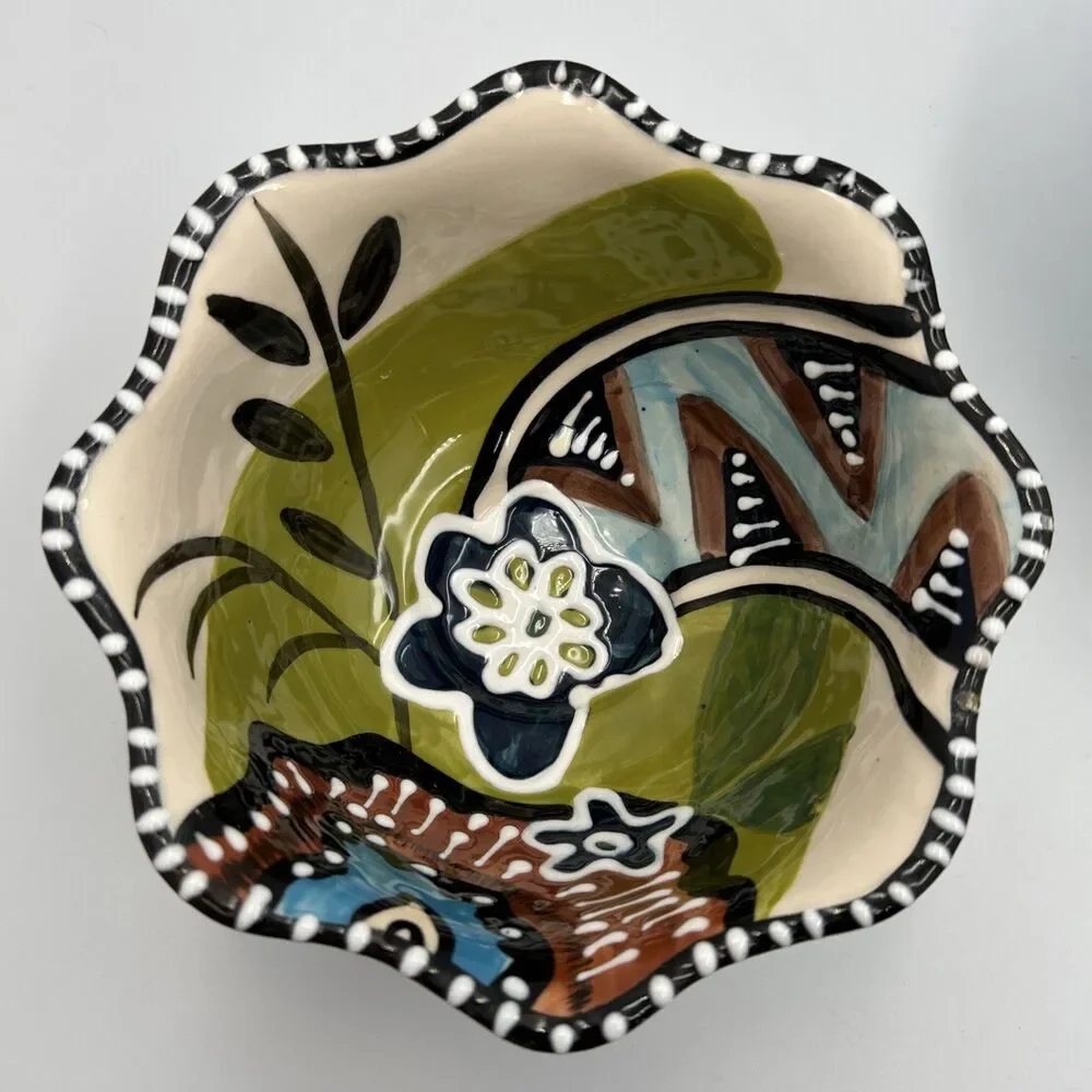 2012 Blue Sky Ceramics Pedestal Scalloped Bowl Heather Goldminc Cereal Bowls - 2